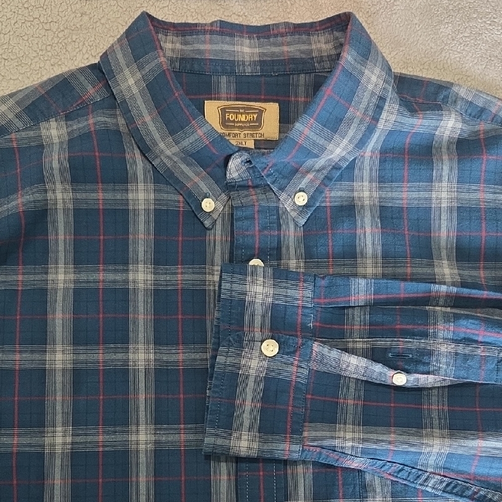 The Foundry Supply Co. Men's Navy and Red Plaid Shirt
